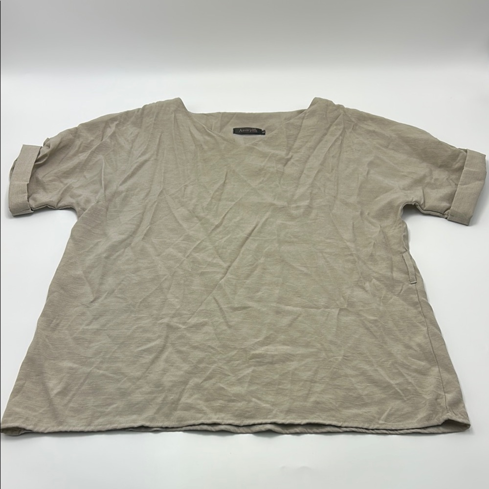 Amaryllis women"S Cotton Blouse Medium Tan Boxy Short Sleeve T-Shirt
